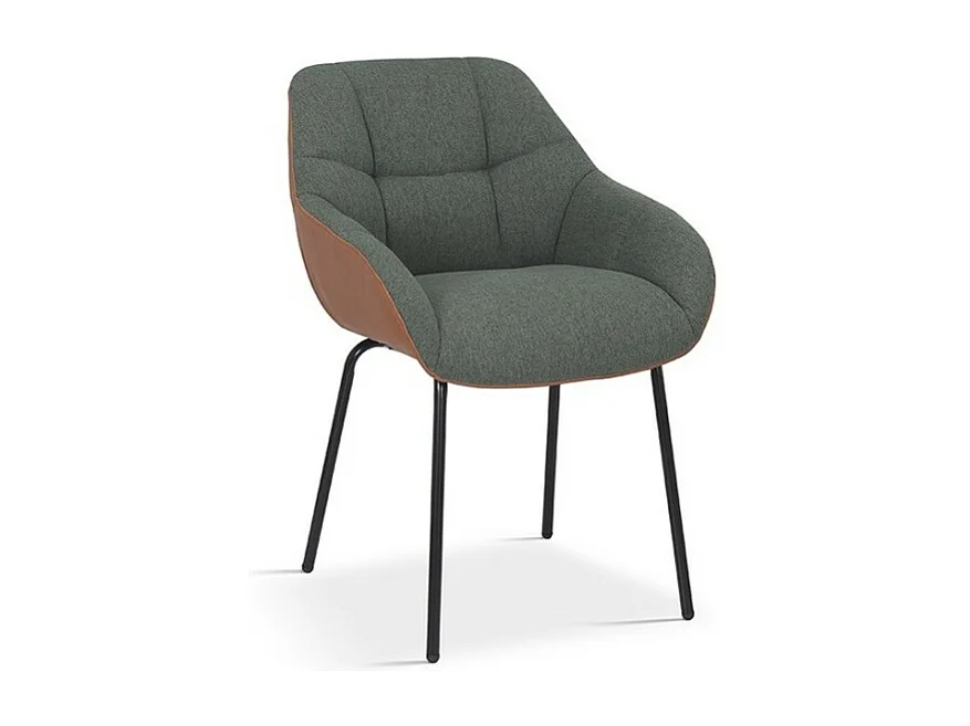 Chaise SAM Tissu Vert Dos PU Cognac, dimension H85 x L57.5 x P65, idéal pour votre cuisine ou salle à manger