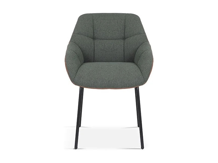 Chaise SAM Tissu Vert Dos PU Cognac, dimension H85 x L57.5 x P65, idéal pour votre cuisine ou salle à manger