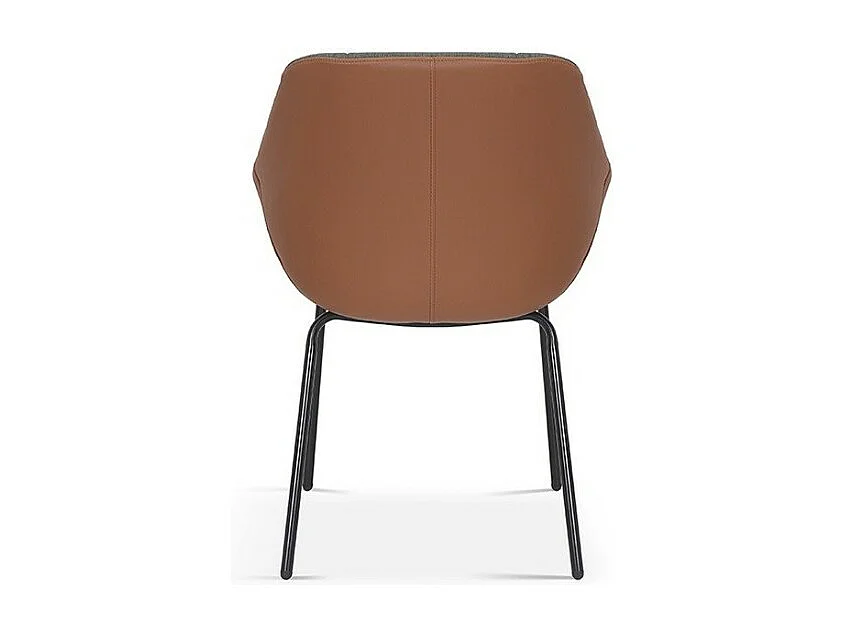 Chaise SAM Tissu Vert Dos PU Cognac, dimension H85 x L57.5 x P65, idéal pour votre cuisine ou salle à manger