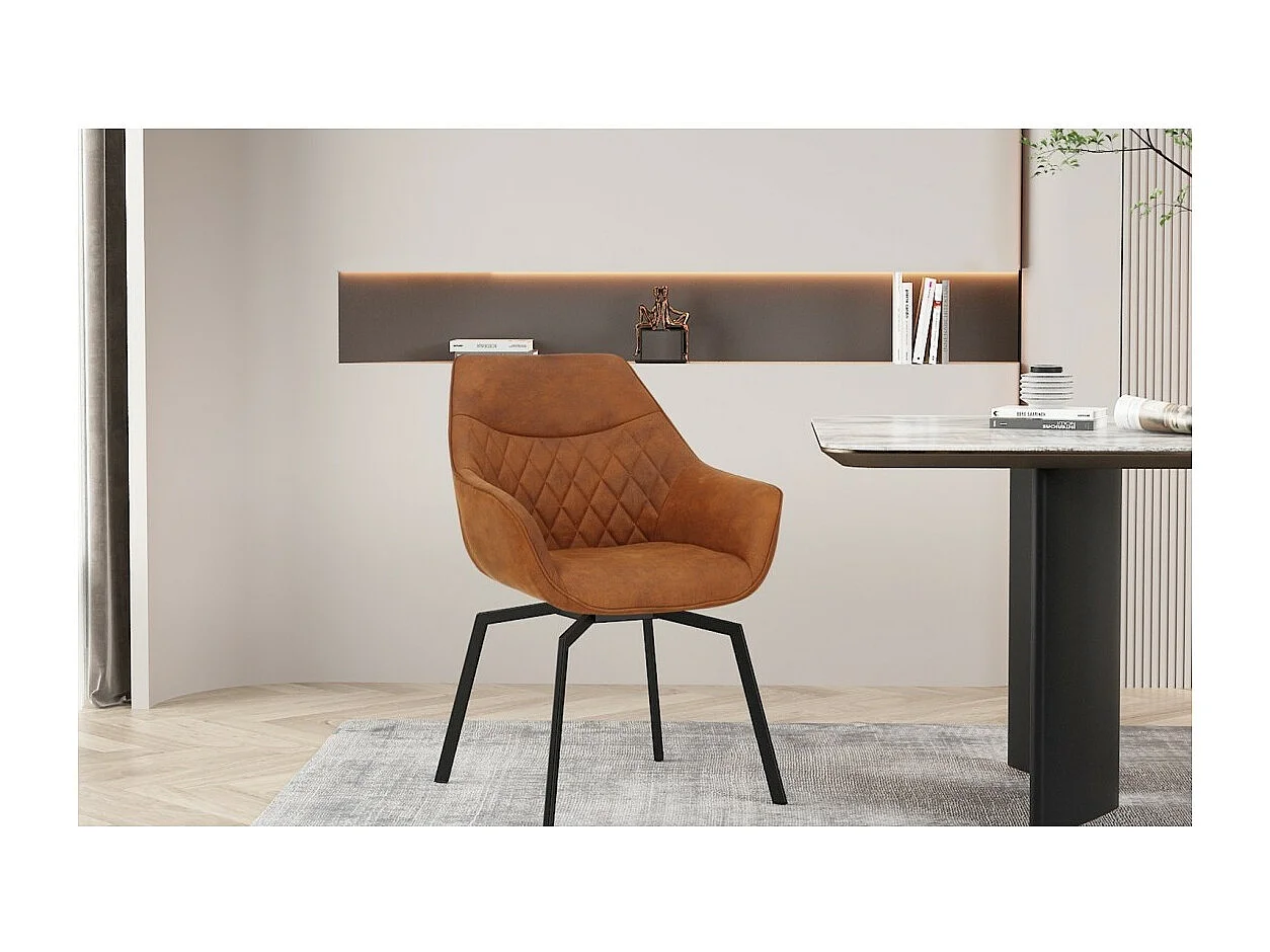 Chaise DORA PU Micro fibre Cognac, dimensions: H84 x L59.5 x P62 cm, idéal pour votre cuisine ou salle à manger