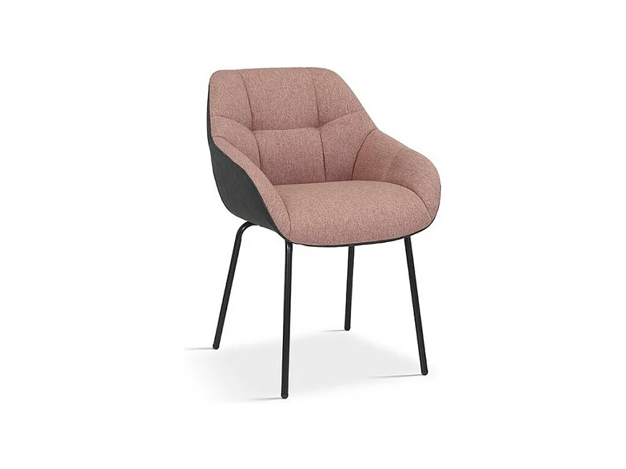 Chaise SAM – Tissu rose & dos PU gris foncé – Pieds métal noir – H85 x L57.5 x P65 cm