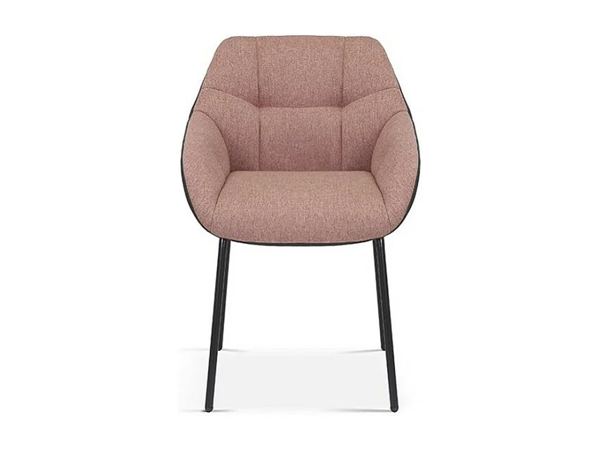 Chaise SAM – Tissu rose & dos PU gris foncé – Pieds métal noir – H85 x L57.5 x P65 cm