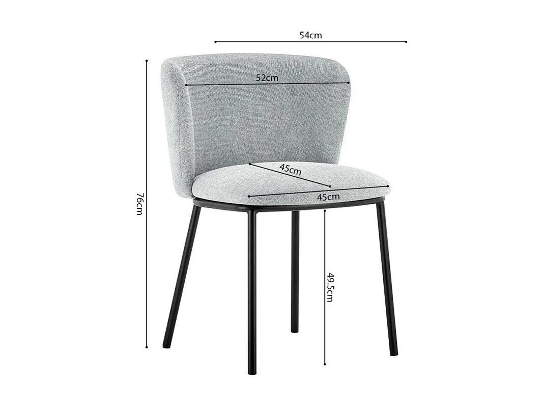 Chaise ARTHUS – Tissu gris clair avec pieds métal noir – H76 × L52 × P54 cm