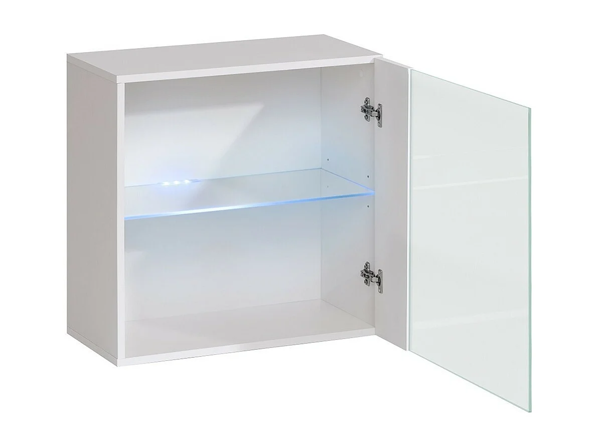 Vitrina cuadrada suspendida – Blanca – Colección SWITCH – Puerta de vidrio y LED incluidos – Diseño moderno