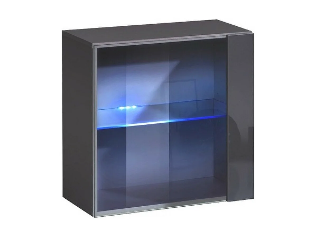 Vierkante hangende vitrinekast – Grijs – Collectie SWITCH – Glazen deur en LED inbegrepen – Modern ontwerp