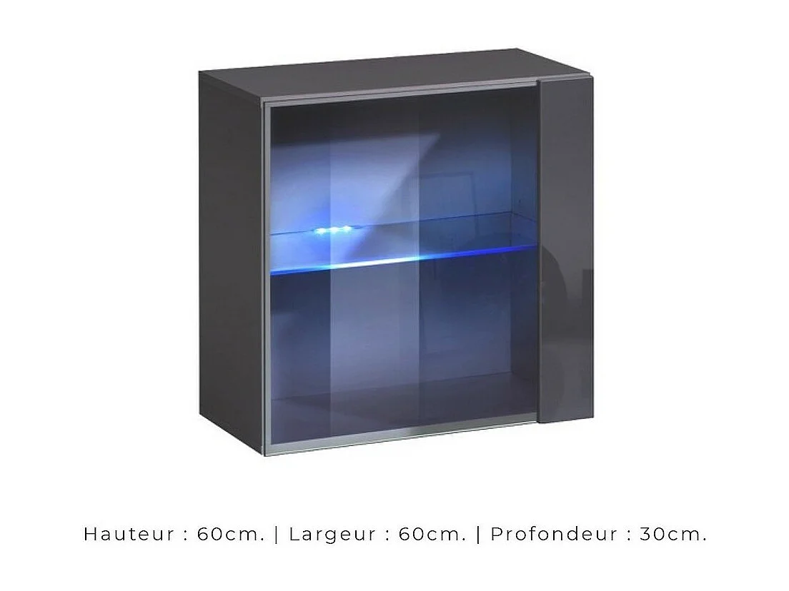 Vierkante hangende vitrinekast – Grijs – Collectie SWITCH – Glazen deur en LED inbegrepen – Modern ontwerp