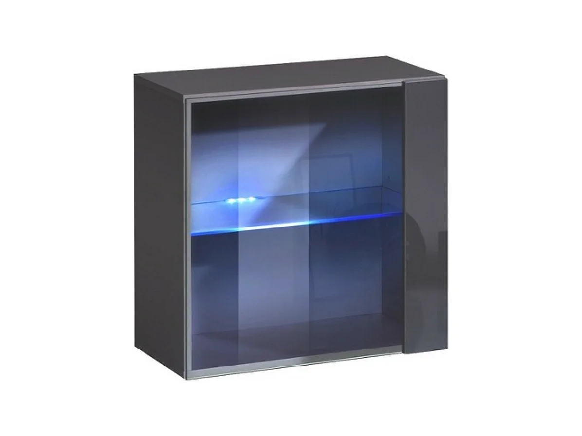 Vierkante hangende vitrinekast – Grijs – Collectie SWITCH – Glazen deur en LED inbegrepen – Modern ontwerp