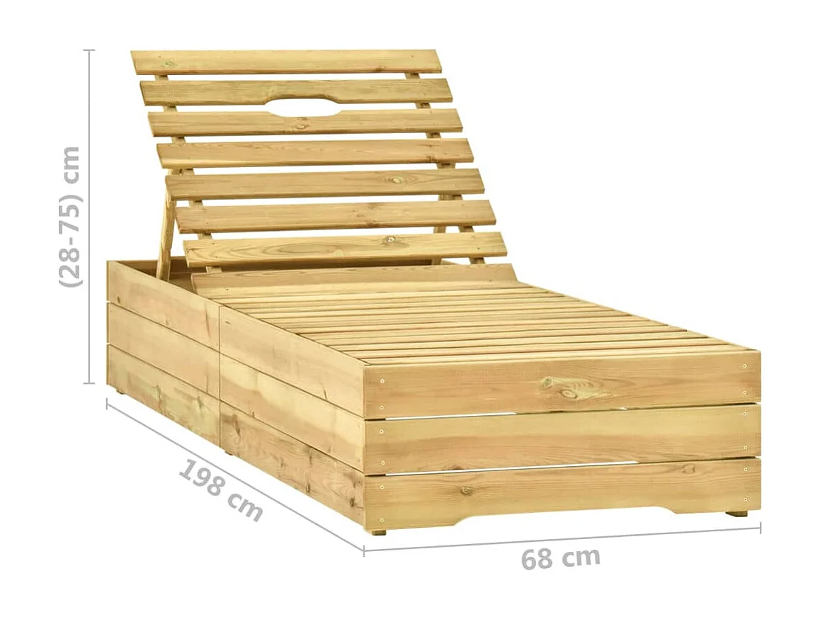 Tumbona cama de jardín terraza mobiliario exterior con mesa y cojín pino impregnado 02_0012673