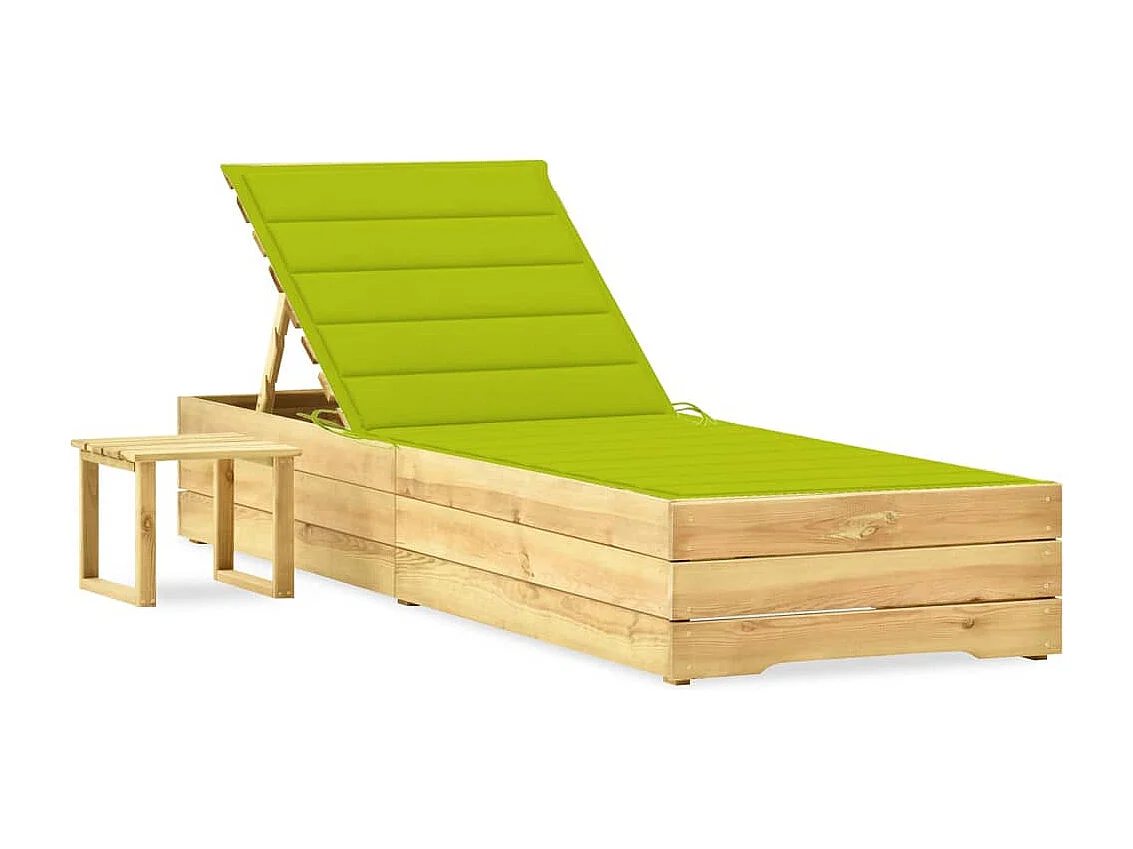 Espreguiçadeira espreguiçadeira jardim cama terraço mobiliário exterior 198 cm com mesa e almofada pinho impregnado 02_0012665