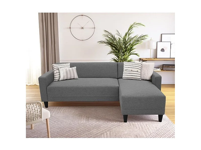 Canapé d'angle fixe 4 places BOB - Tissu anthracite - Réversible - 197 x 117 x 65 cm