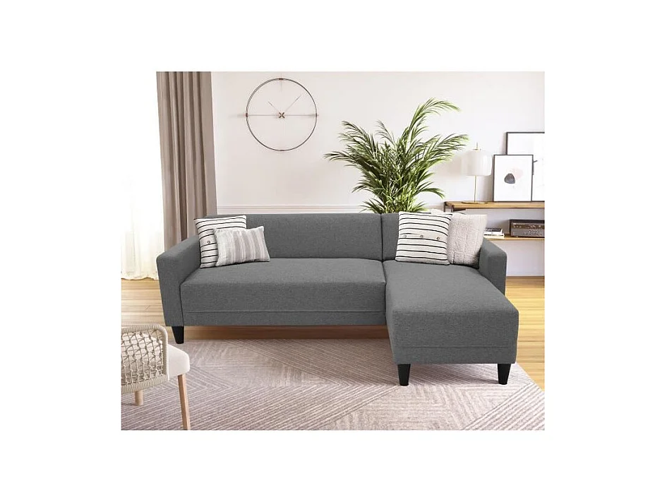 Canapé d'angle fixe 4 places BOB - Tissu anthracite - Réversible - 197 x 117 x 65 cm