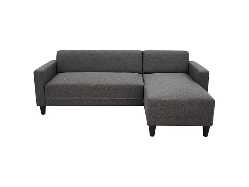 Canapé d'angle fixe 4 places BOB - Tissu anthracite - Réversible - 197 x 117 x 65 cm