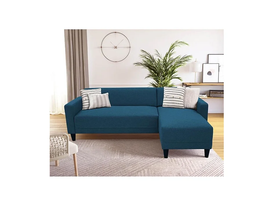 Canapé d'angle fixe 4 places BOB - Tissu marine - Réversible - 197 x 117 x 65 cm