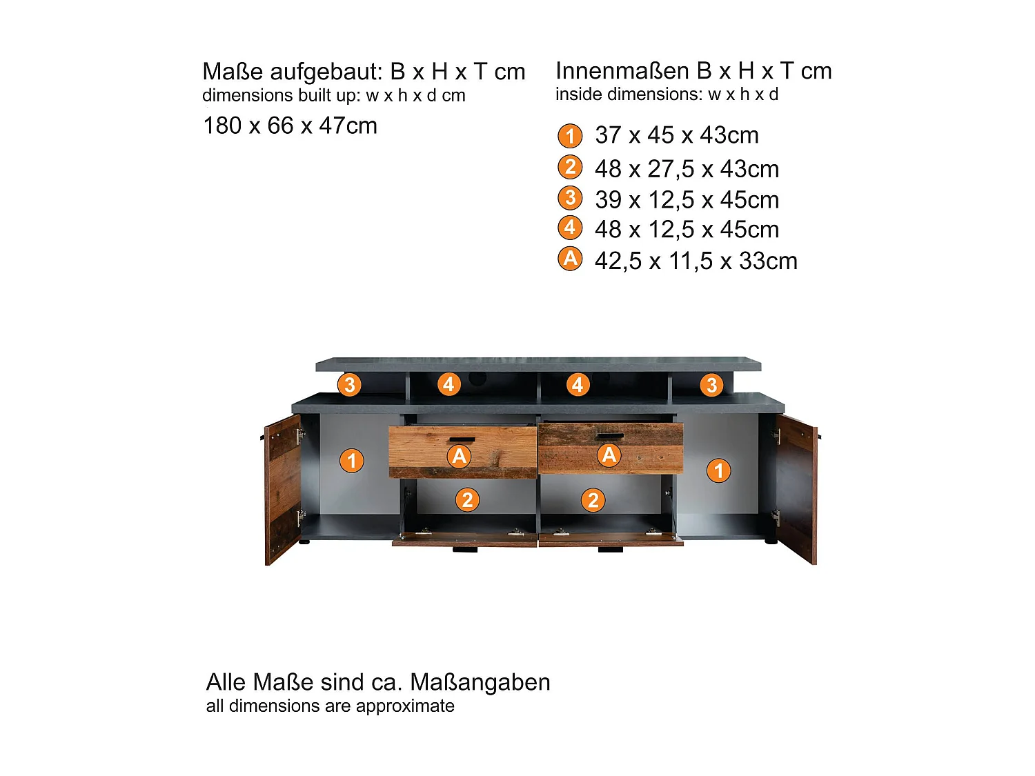Meuble TV bois effet vieilli et gris mat Kolz 180cm-