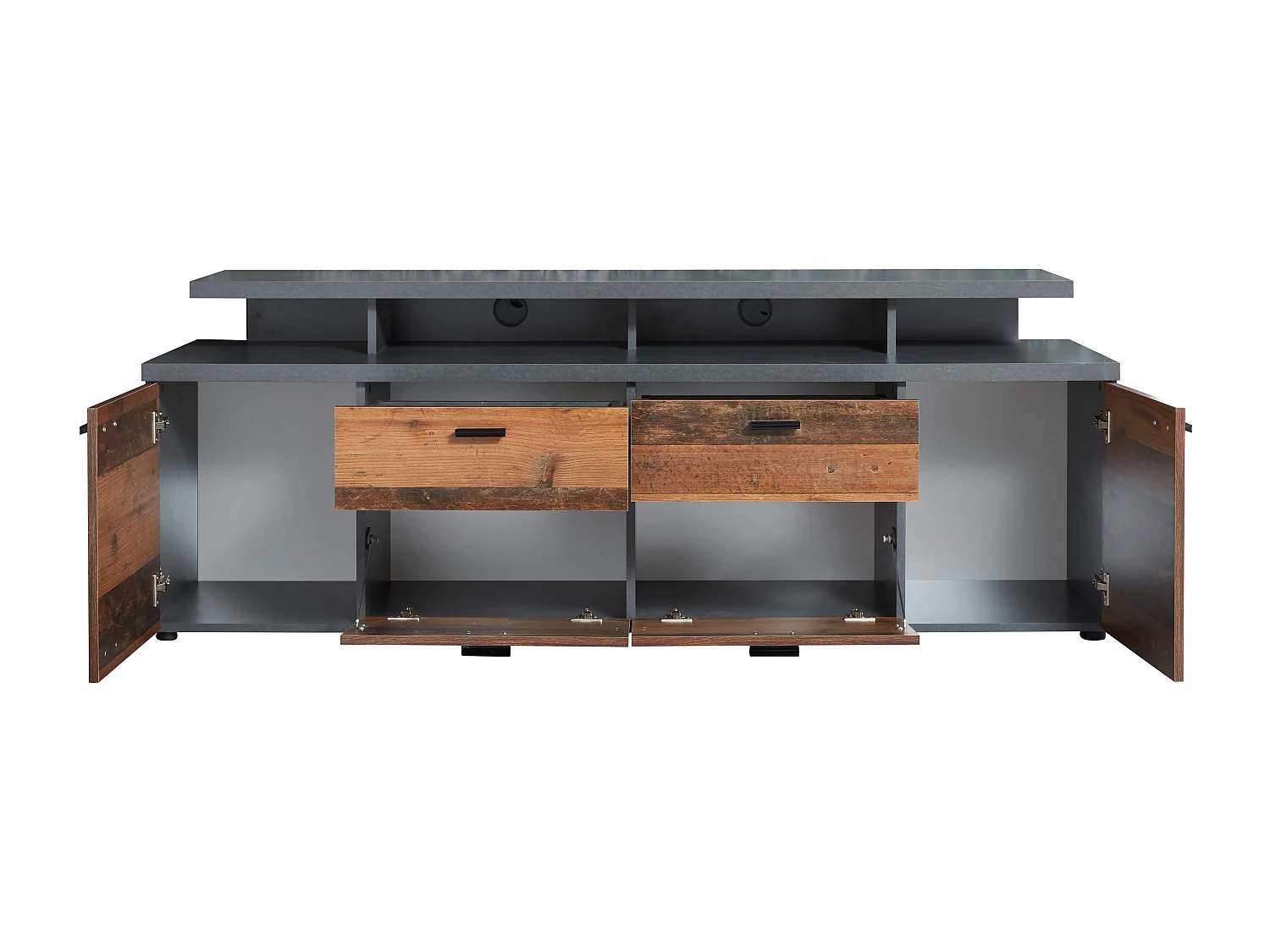 Meuble TV bois effet vieilli et gris mat Kolz 180cm-
