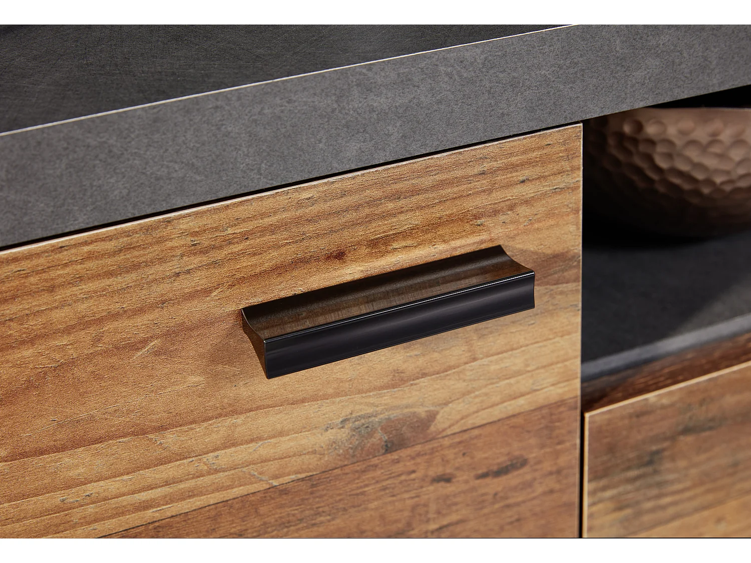 Meuble TV bois effet vieilli et gris mat Kolz 180cm-