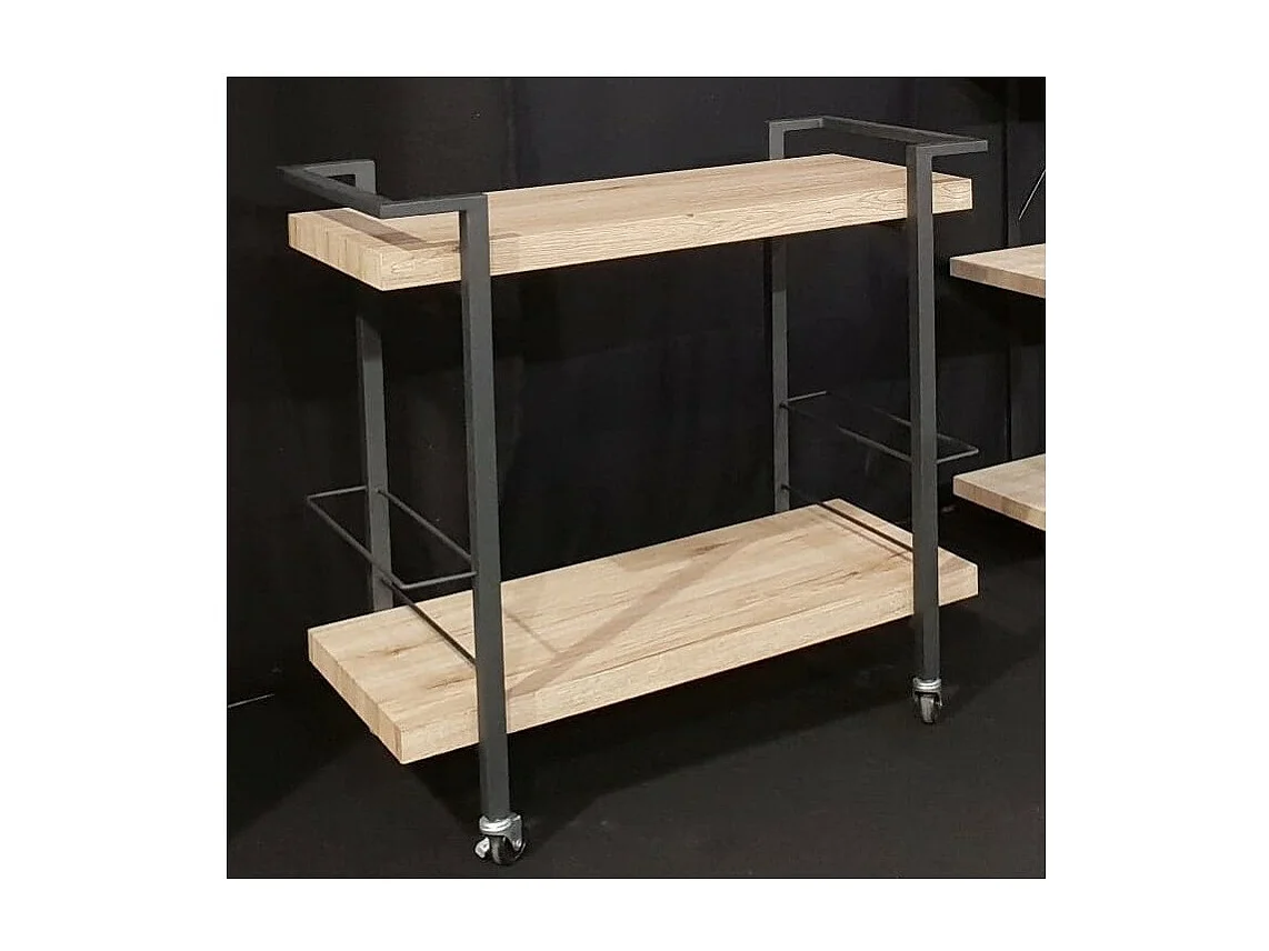 Carrinho de servir, móvel de armazenamento design para cozinha ou sala de jantar TROLLEY. Cores madeira e preto.