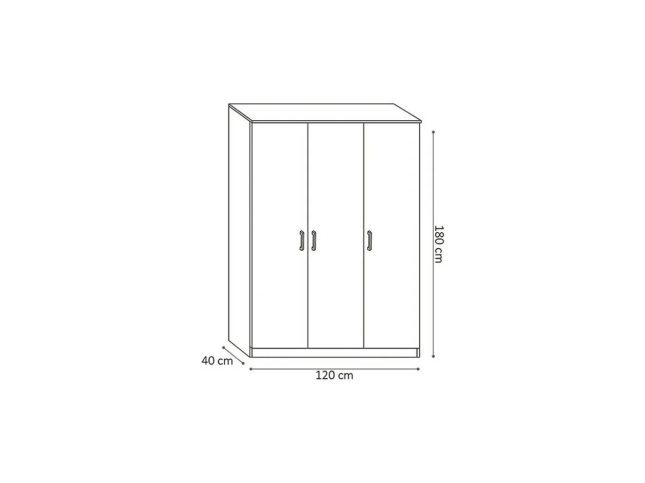 Armoire REY – 3 portes – 120×180 cm – Blanc – Style moderne