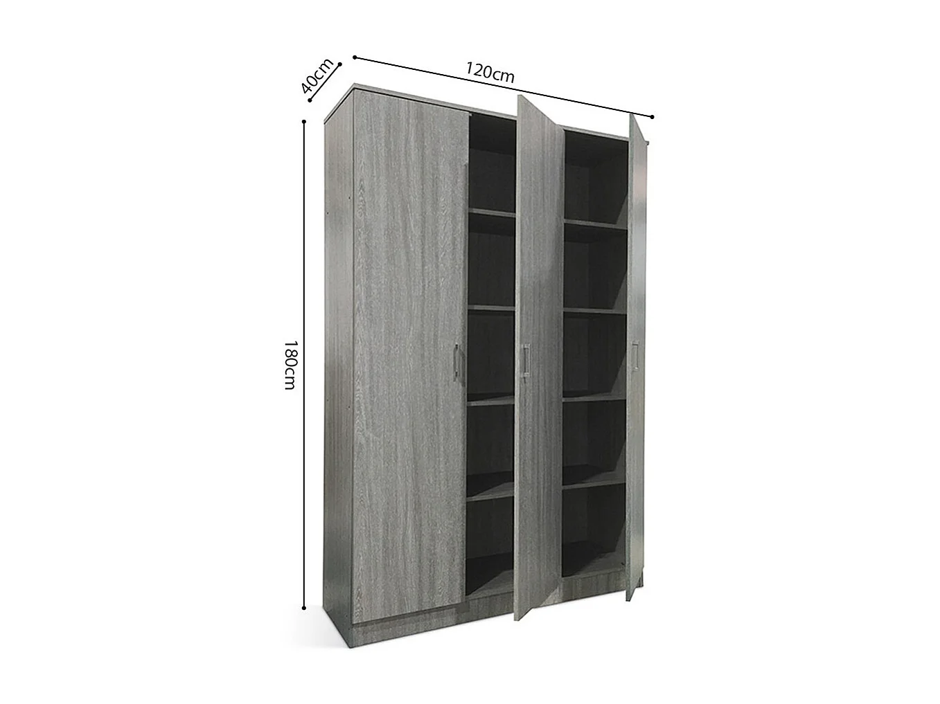 Armoire REY – 3 portes – 120×180 cm – Chêne gris – Style scandinave