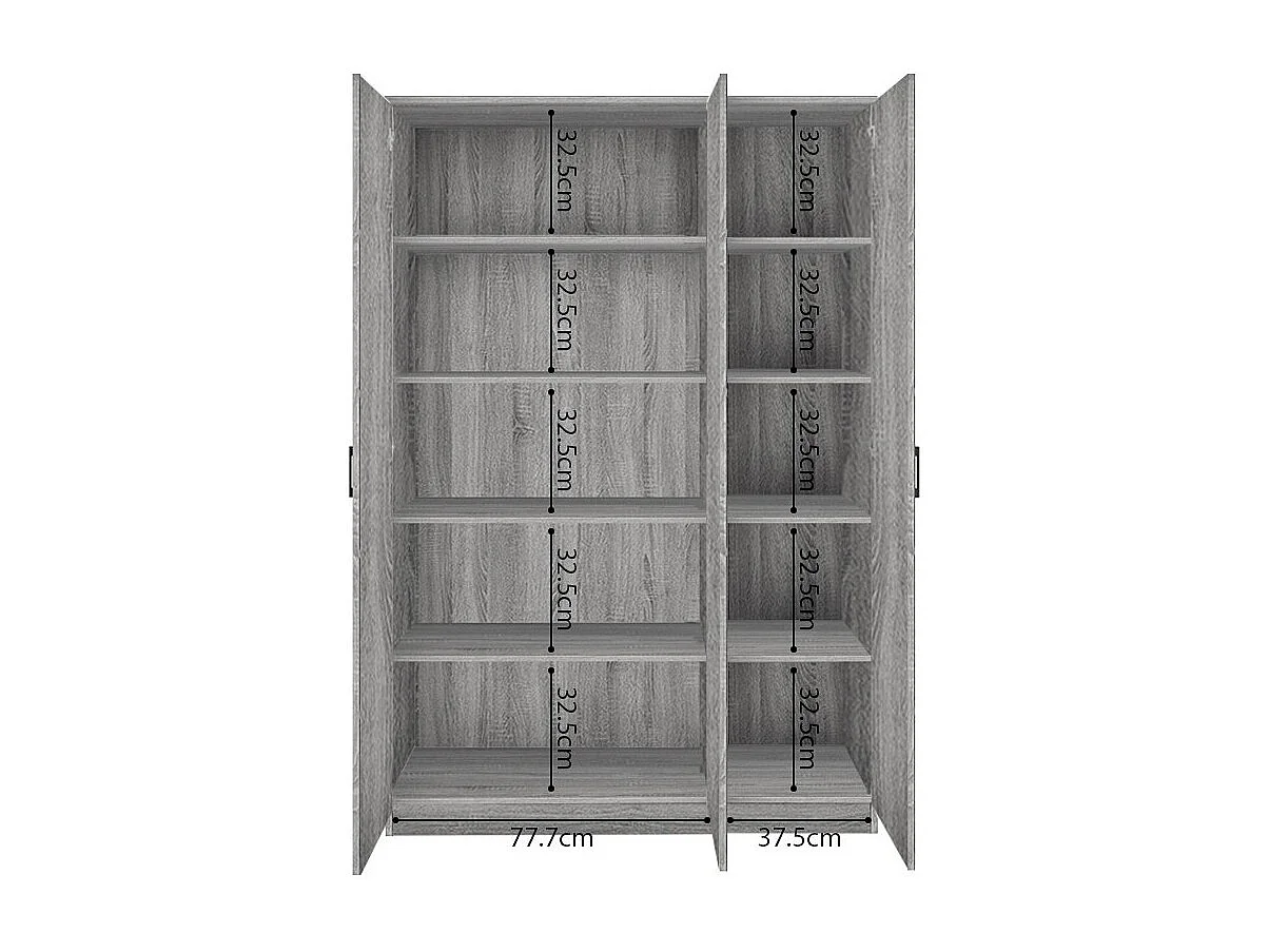 Armoire REY – 3 portes – 120×180 cm – Chêne gris – Style scandinave