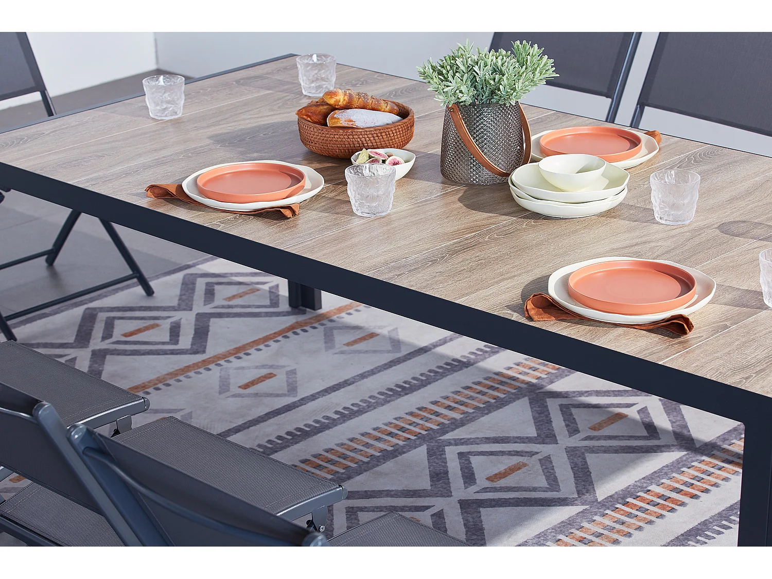 Mesa de aluminio y efecto madera 10 plazas LAGOS