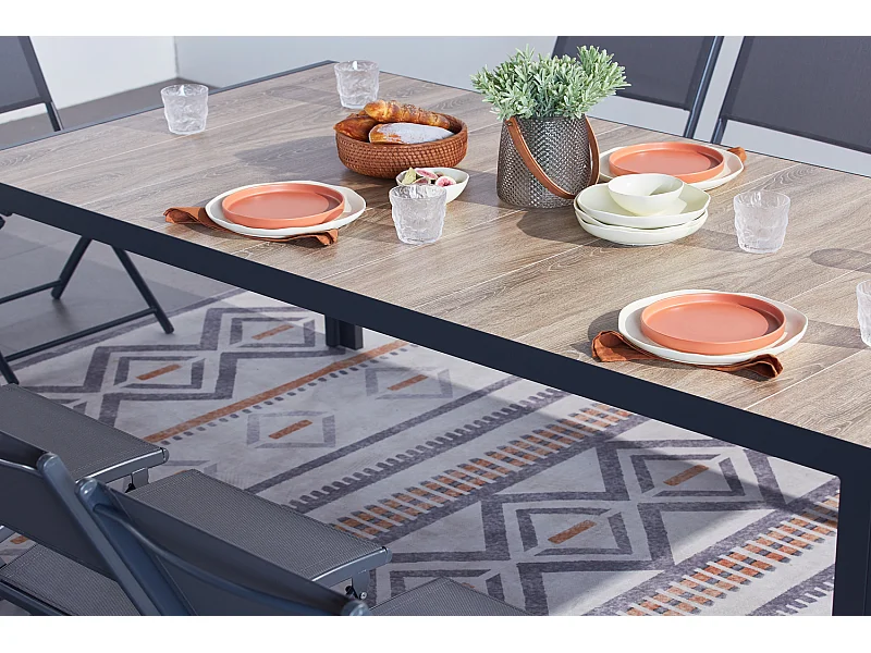 Table de jardin 10 places en alu et plateau effet bois LAGOS