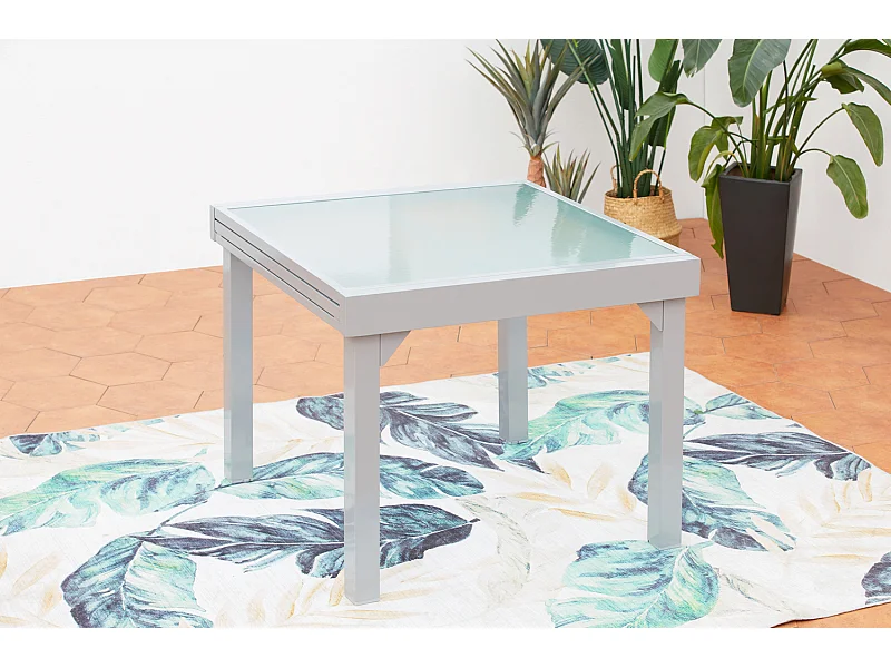 Uitschuifbare aluminium tuinset voor 8 personen MOLVINA - Grijs, Rechthoekig, Buiten