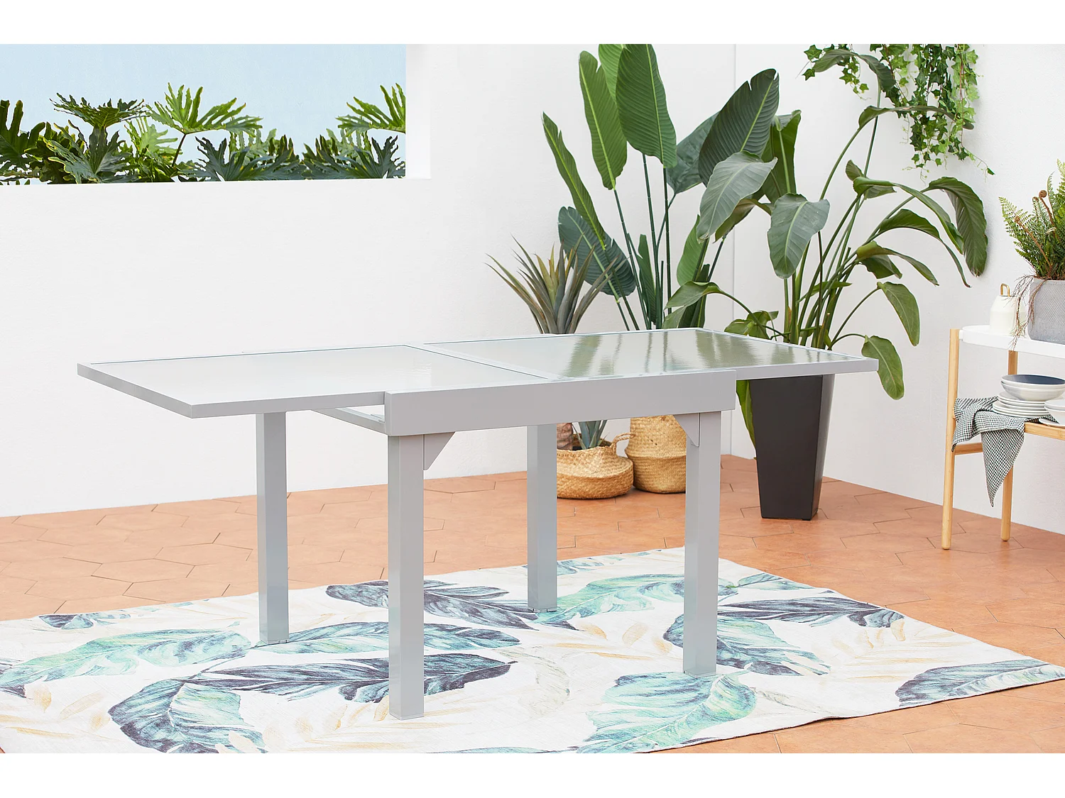 Uitschuifbare aluminium tuinset voor 8 personen MOLVINA - Grijs, Rechthoekig, Buiten