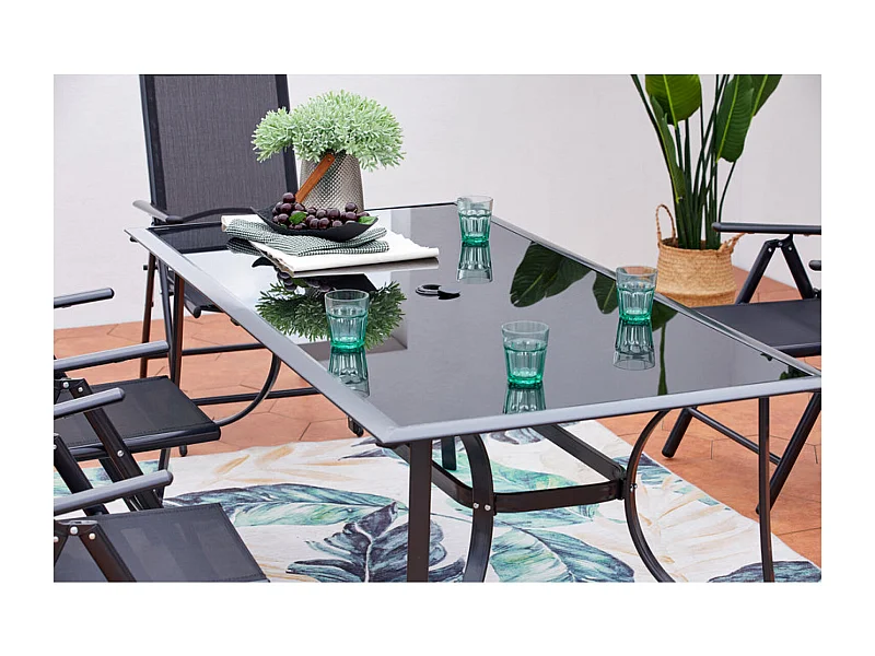 Tuinset 10 plaatsen van aluminium RIMINI met glazen blad