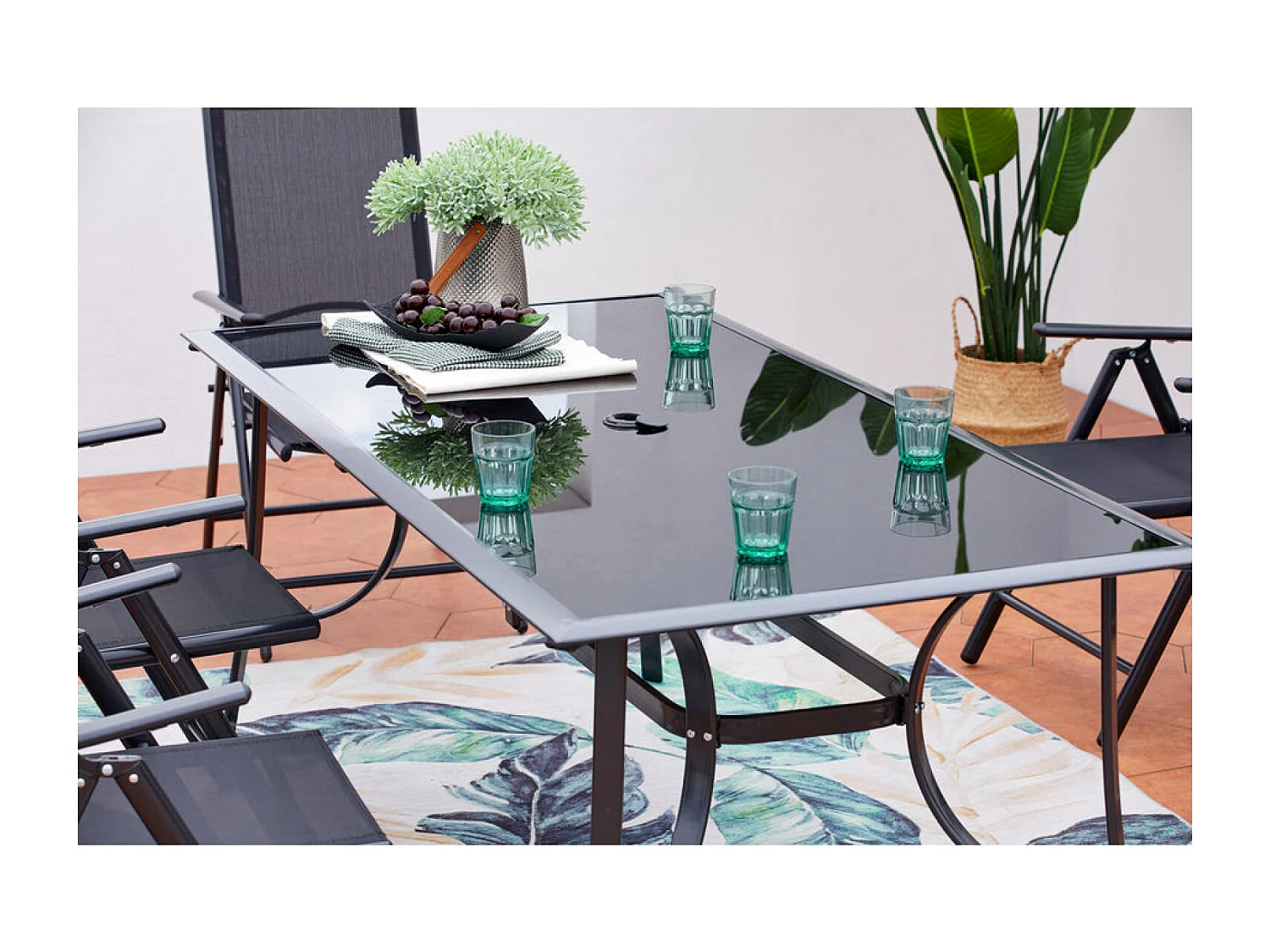 Mesa de jardim 10 lugares em alumínio RIMINI com tampo de vidro