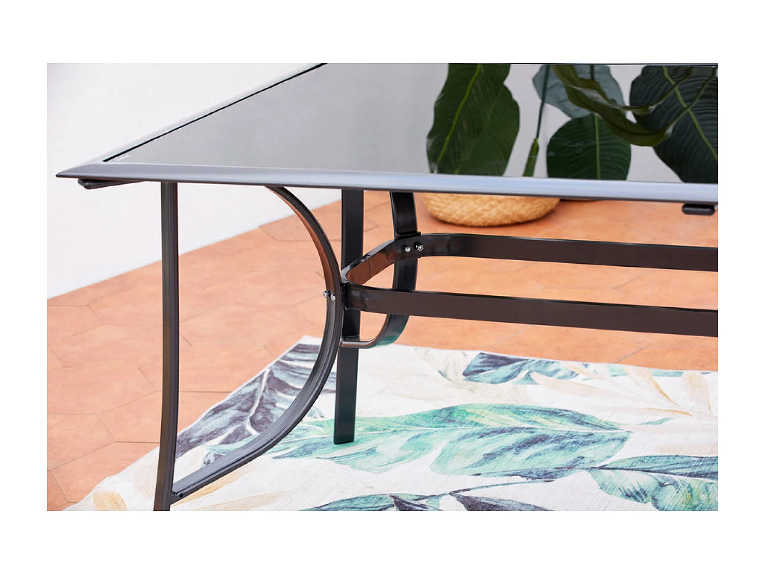 Garten-Tisch für 10 Personen aus Aluminium RIMINI mit Glasplatte