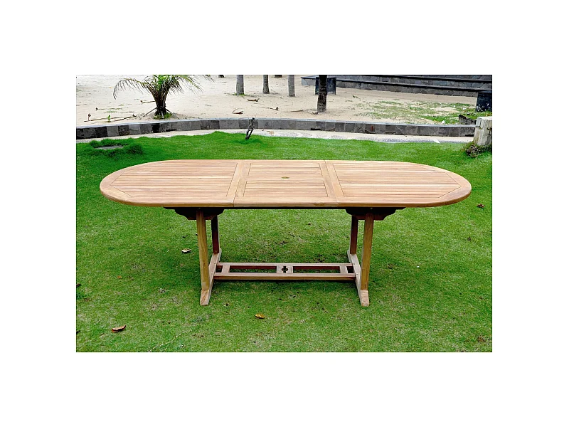 Tavolo da giardino allungabile 10 posti in teak grezzo KAJANG