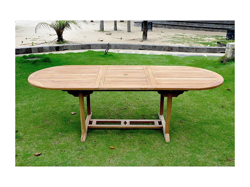 Ovaal uitschuifbare tuintafel voor 10 personen van ruw teakhout KAJANG