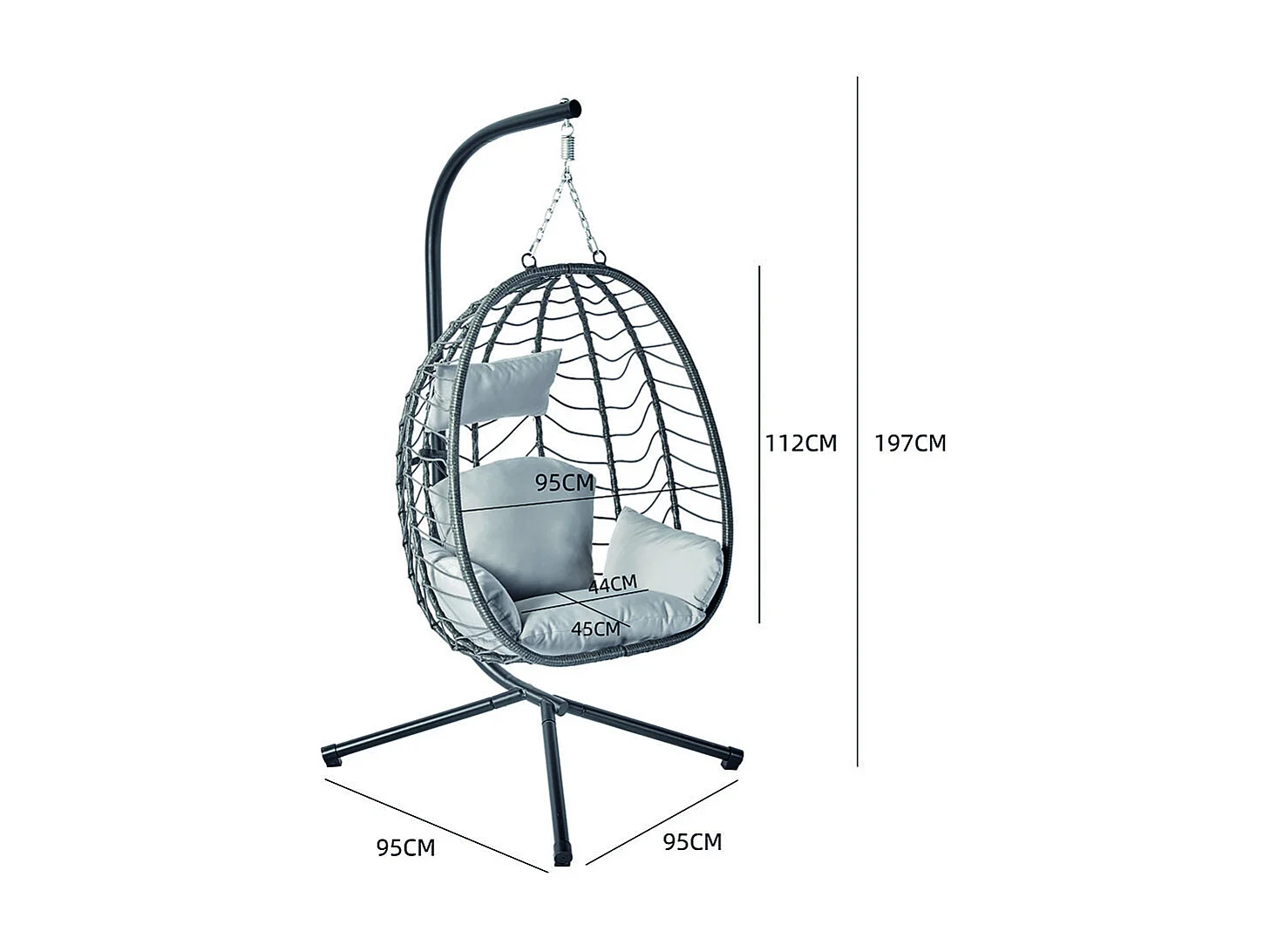 Cadeira suspensa cinza em resina com efeito de vime LIMA - Confortável e moderna, interior/exterior, almofadas incluídas