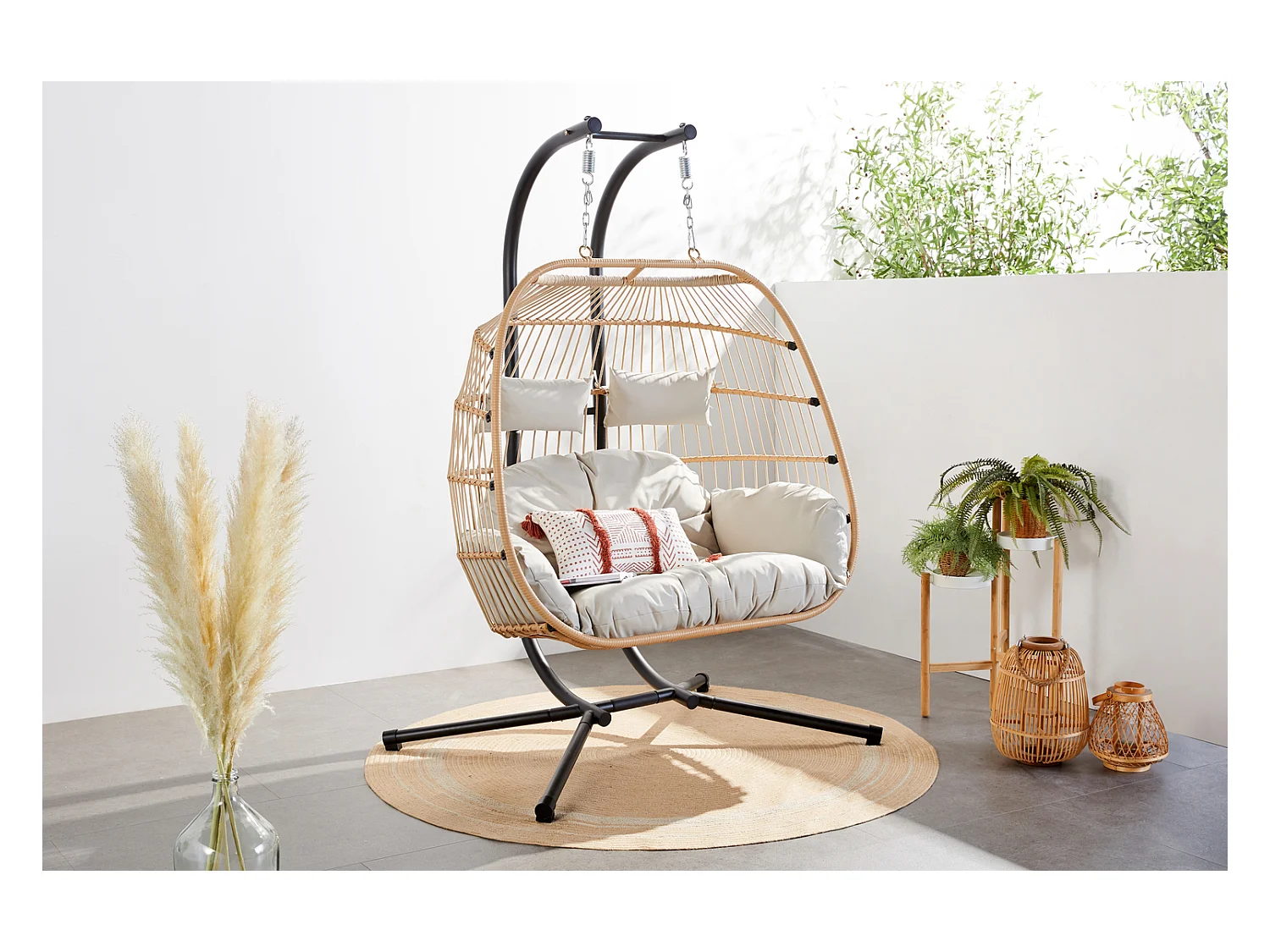 Hangstoel voor 2 personen met rotan effect FARO - Comfortabel en trendy voor binnen en buiten