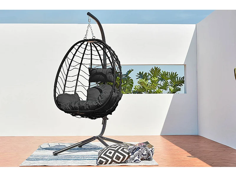 Hängesessel aus Harz mit Rattaneffekt, schwarz LIMA