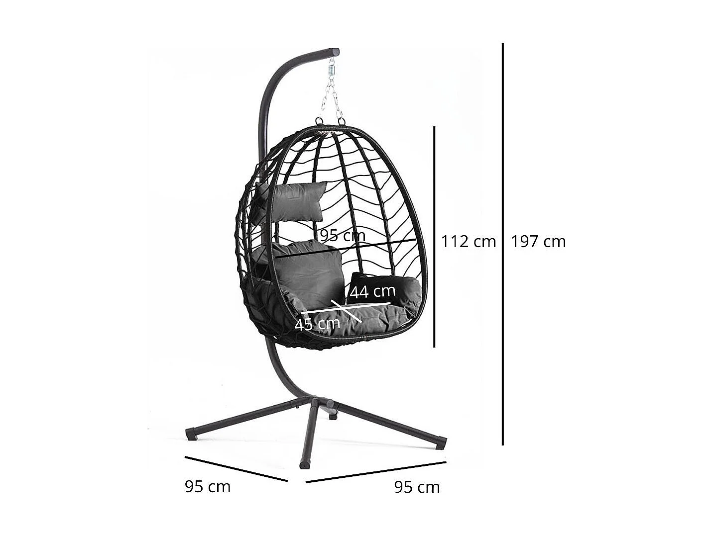 Hangstoel zwart van hars en staal LIMA - Comfortabel en trendy voor binnen en buiten