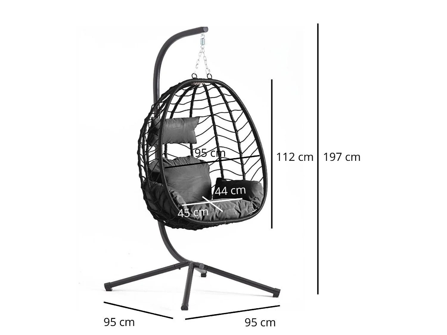 Hängesessel aus Harz mit Rattaneffekt, schwarz LIMA