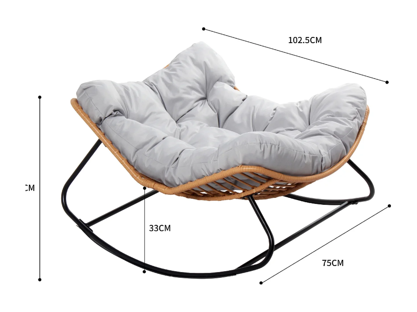 Fauteuil à bascule en résine tressée coussin gris CANGGU