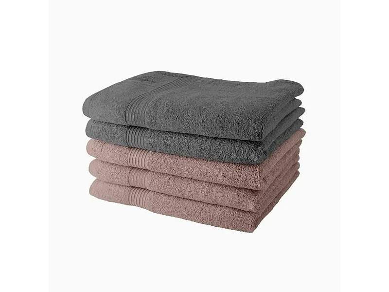 5 Asciugamani da bagno 70 x 130 cm3 rose sabbia + 2 acciaio