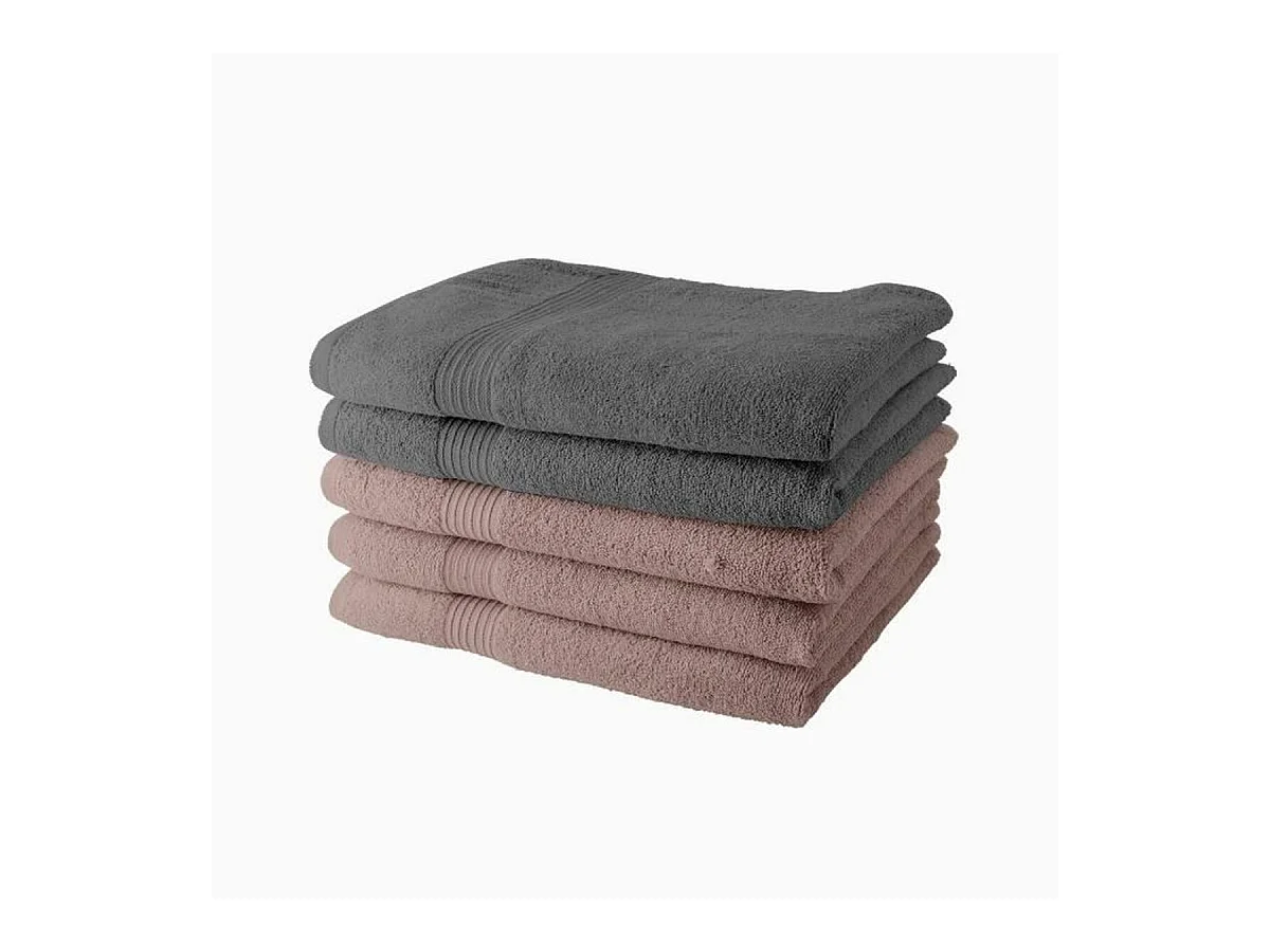 5 Draps de bain rose ou gris 70 x 130 cm