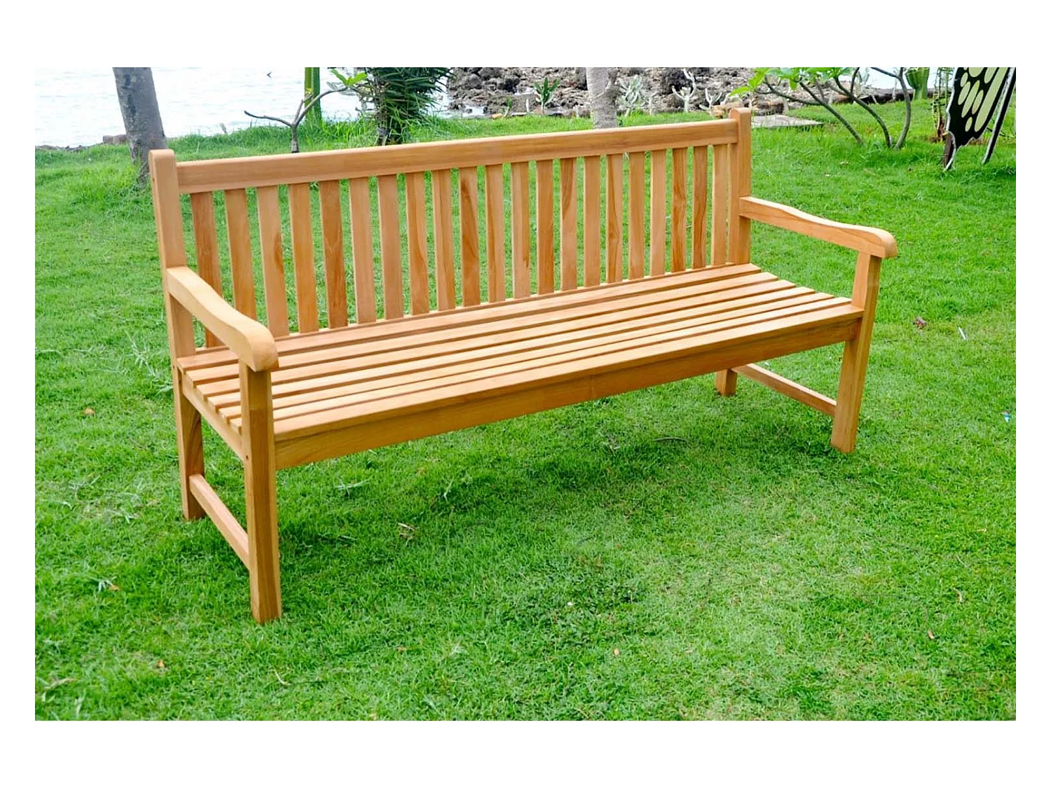 Tuinbank 3-zits van teak KUALA - Eigentijds Design, Met Armleuningen, Voor Buiten