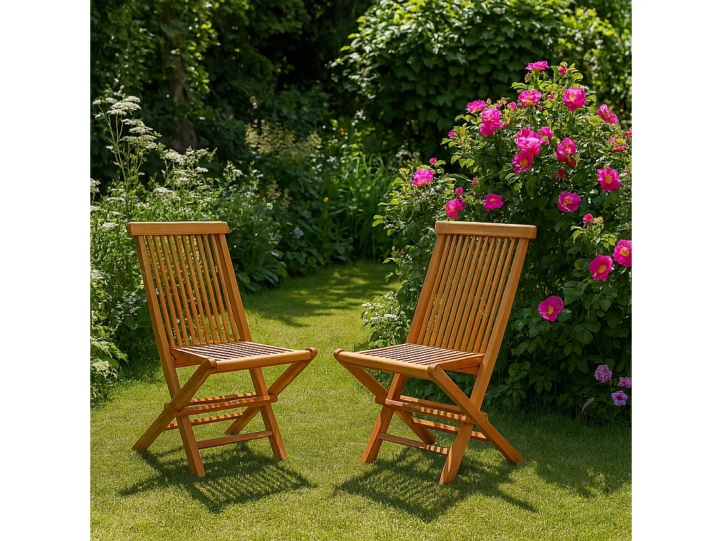 Lot de 2 chaises pliantes jardin teck massif brut TECK