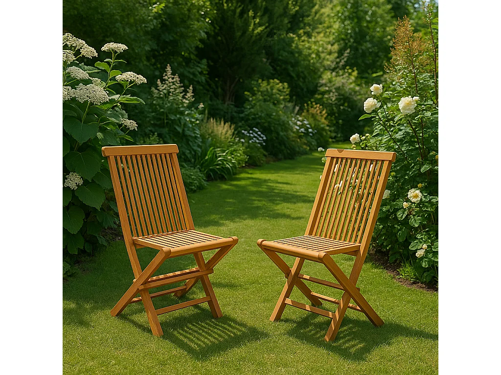 Lot de 2 chaises pliantes jardin teck massif brut TECK