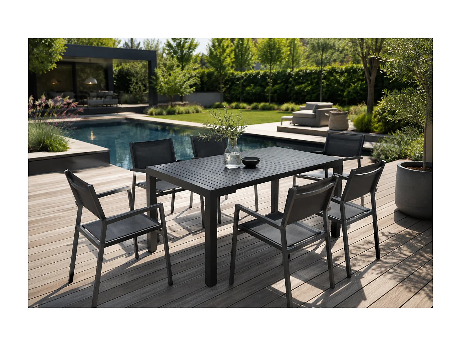 Console extensible et 6 chaises en aluminium OLHAO