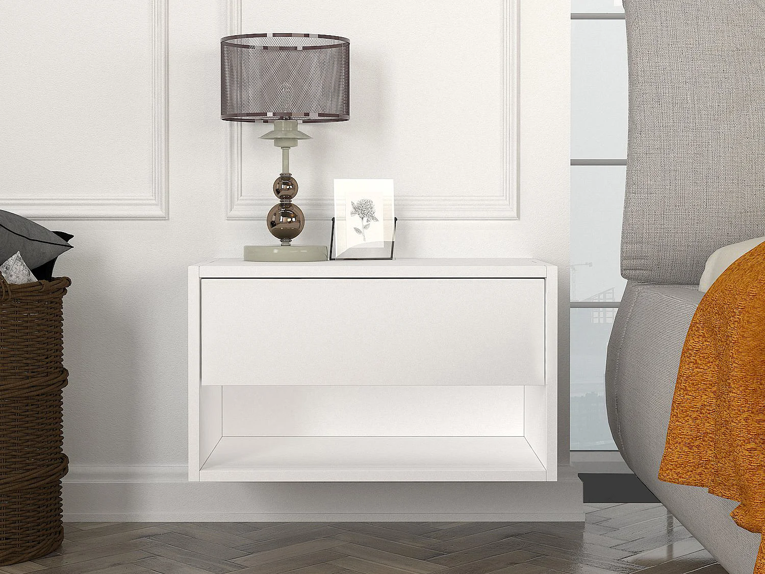 Table de chevet suspendue - 1 tiroir et 1 niche - Blanc - RITAMI