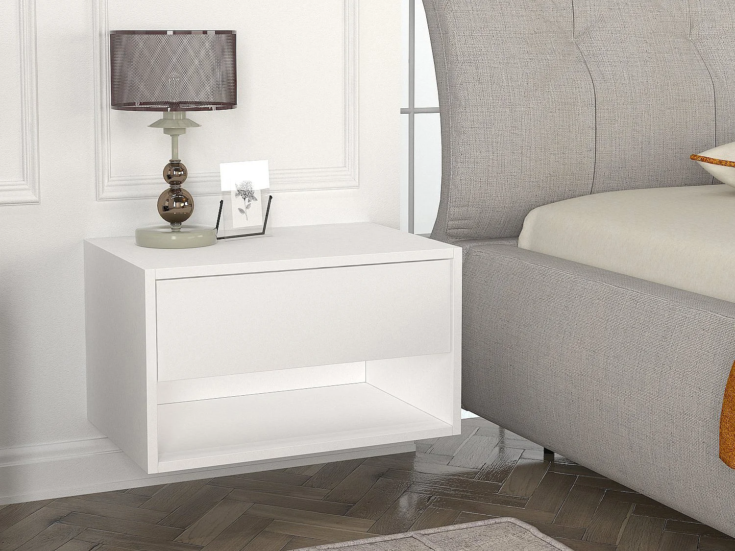 Table de chevet suspendue - 1 tiroir et 1 niche - Blanc - RITAMI