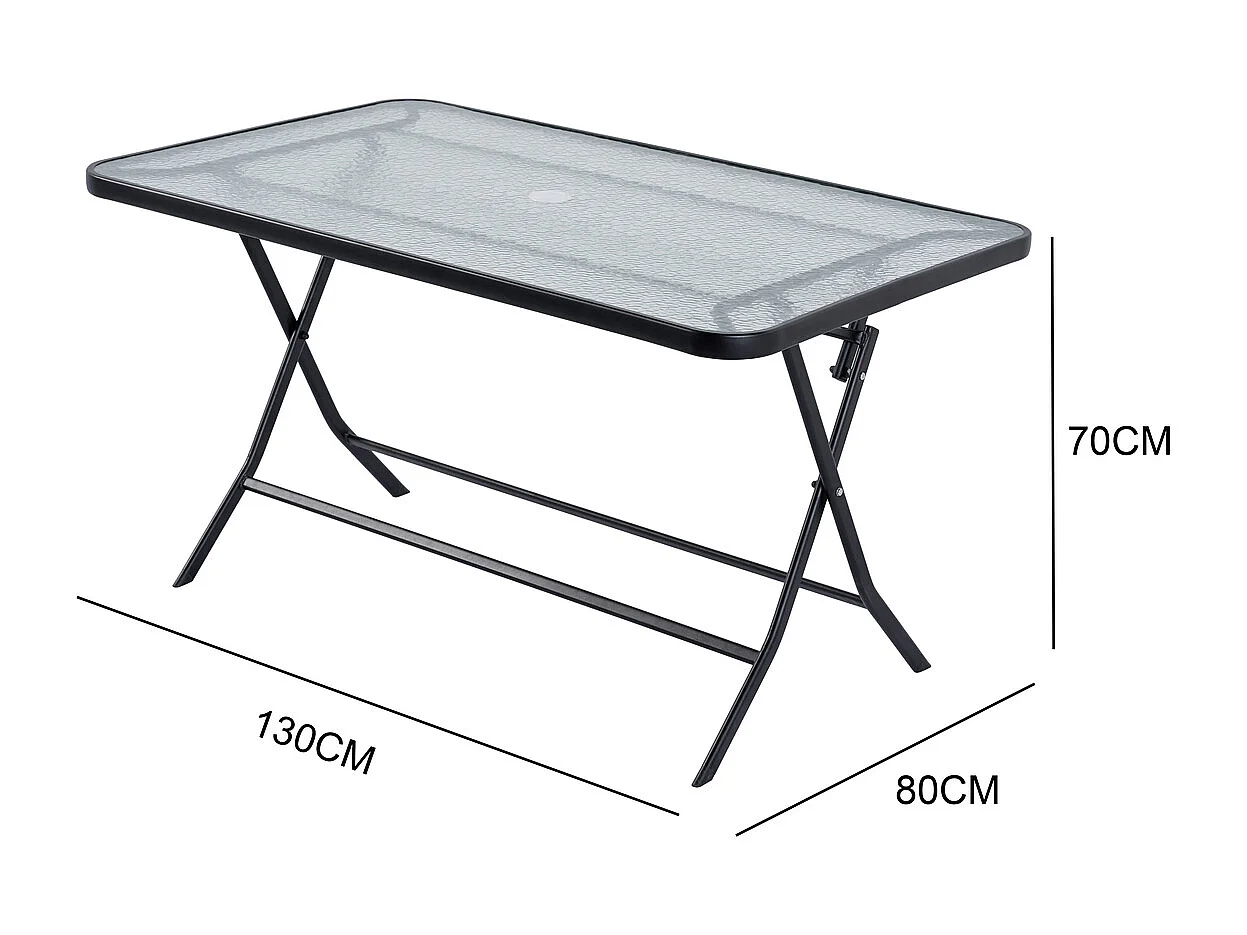 Tuinset MAHON met tafel en 4 inklapbare stoelen van staal en gehard glas