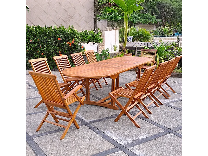 Table de jardin ovale 8 chaises et 2 fauteuils en teck huilé LUBOK