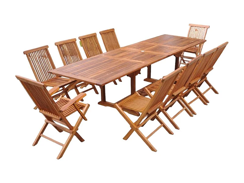 Table rectangulaire 8 chaises et 2 fauteuils en teck huilé LUBOK